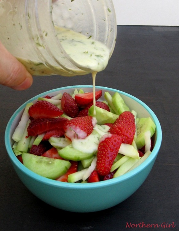 strawberry and cucumber salad with lime and dill vinaigrette